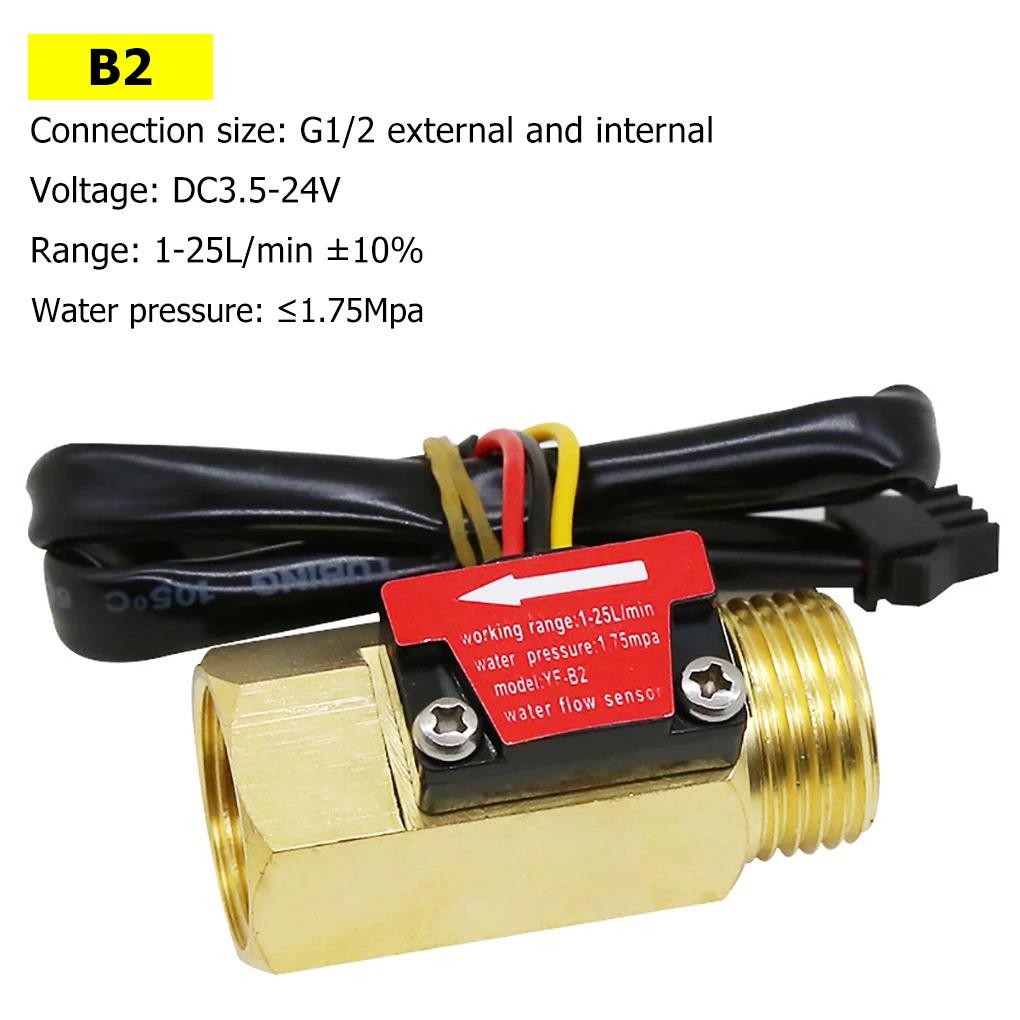 Hall Water Flow Sensor G1/2 G3/4 G1 Brass Flow Meter Electromagnetic Pulse Signal Output Liquid Flow Rate Sensor Indicator