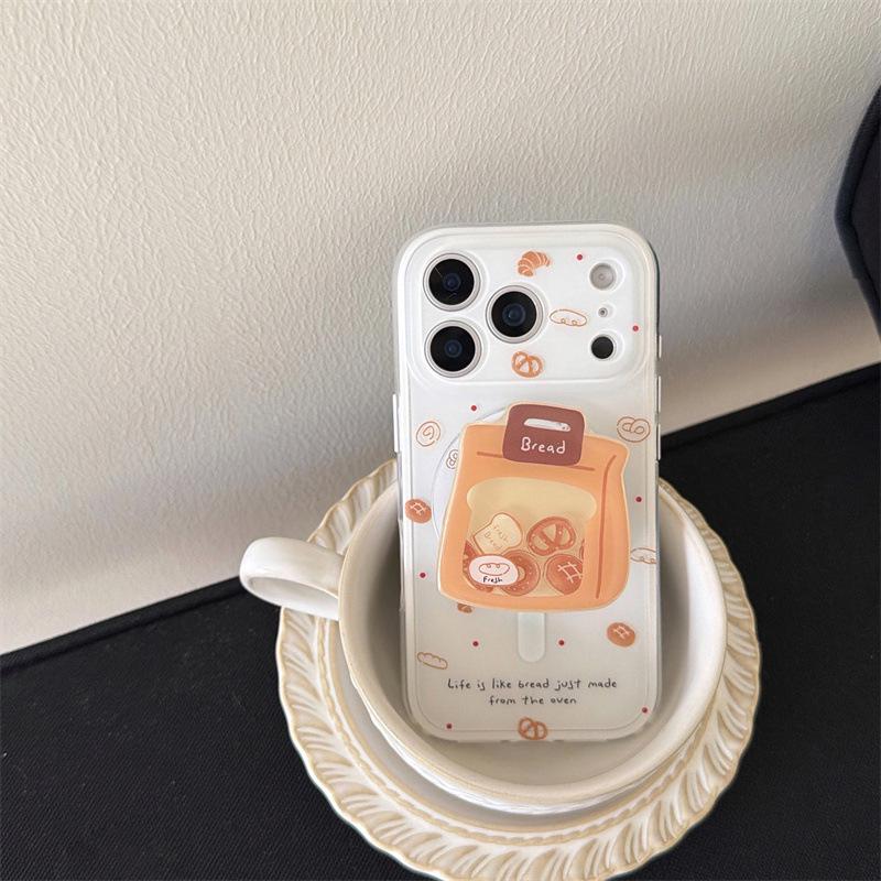 Korean Style Bread Shake Magnetic Stand iPhone 17/16 Pro Max/15/14 Case for Women