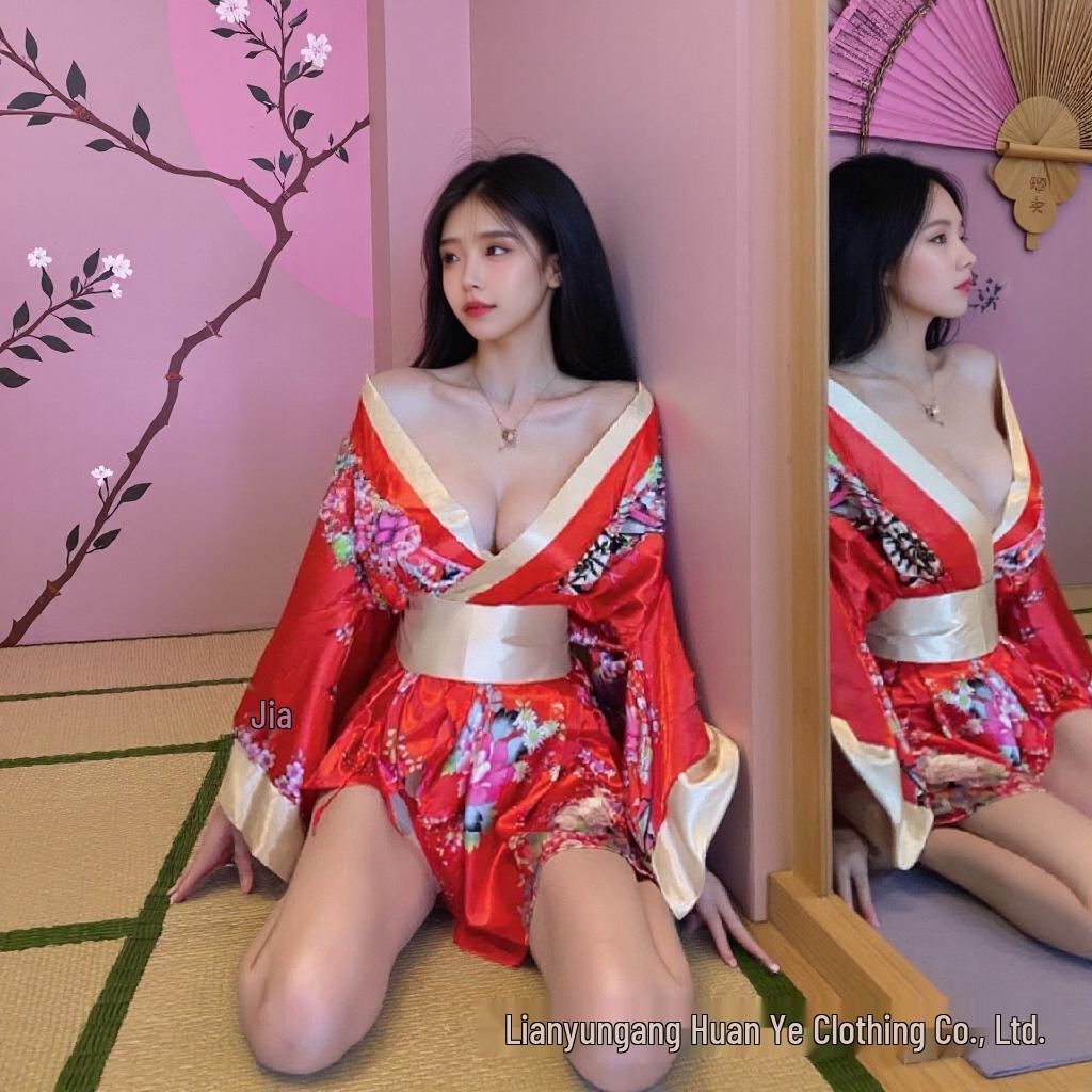 

Хурма Юми Гейша Кимоно Халат - Соблазнительное Глубокое V Эротическая Будуарная Ночная Сорочка One Size