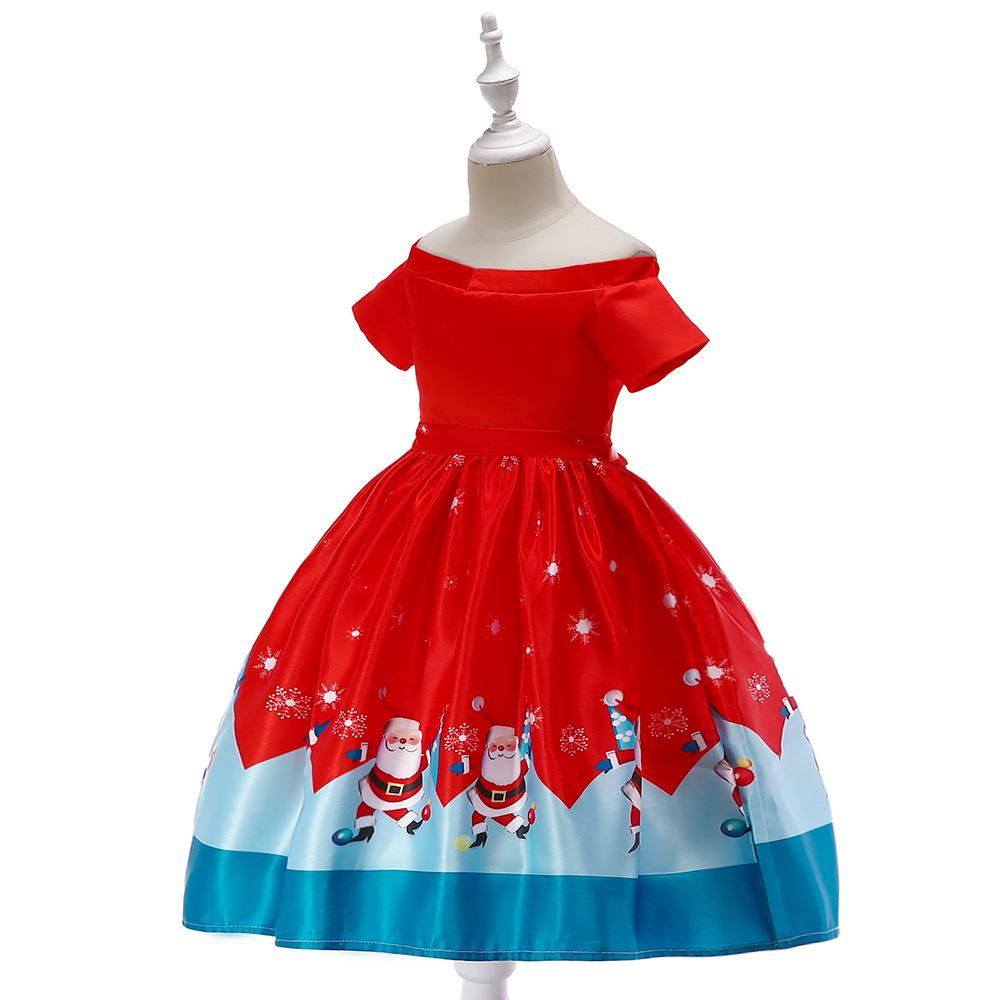 Vestido de Piano de Cetim de Desenho Animado de Natal Europeu e Americano para Meninas