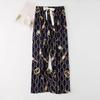 Women's Cotton-Silk Cartoon Pajama Pants, Summer Thin, Black & White Wide-Leg, Plus Size, Outdoor Beach Wear.
