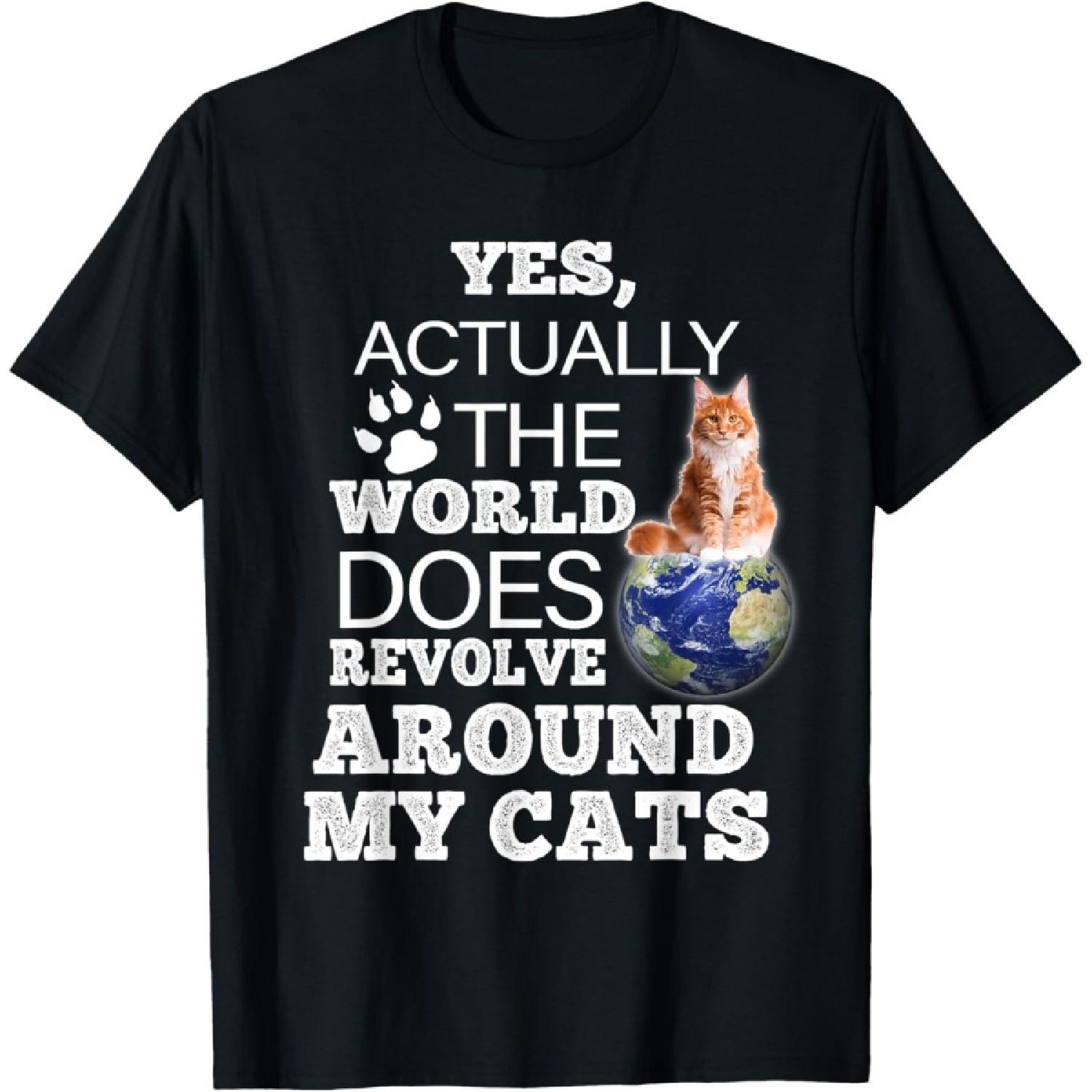 Orange Maine Coon Cat The World Does Revolve Around My Cats T-Shirt S