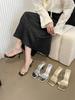fashion Silver/Gold/Black/Red Women Slides Slippers Clip Toe Summer Casual Dress Shoes Thin High Heels Crystal Party Pumps Stiletto Heel