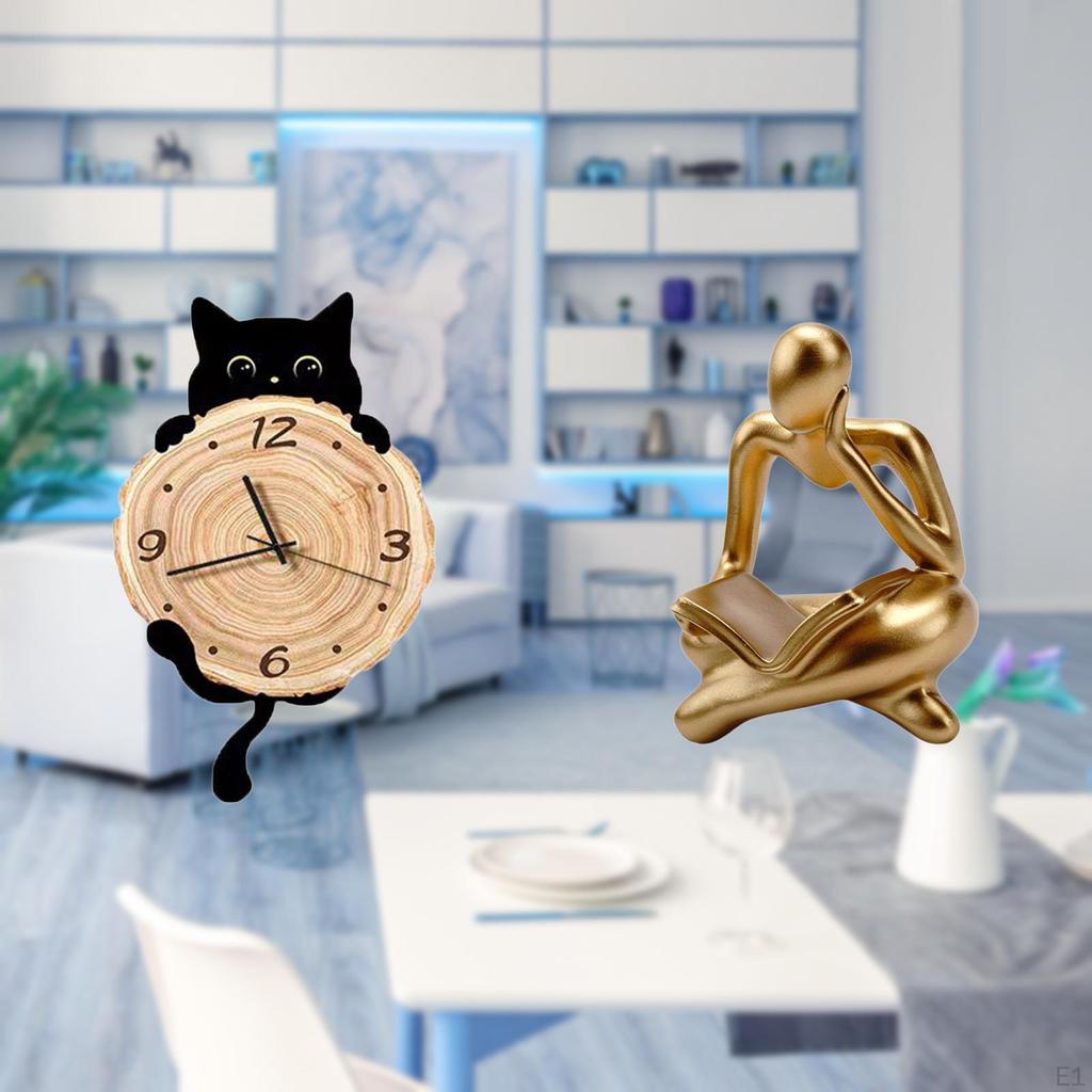Abstract Thinker Statue Decoration for Office Bookshelf Living Room Shelf Wall Clock Decor