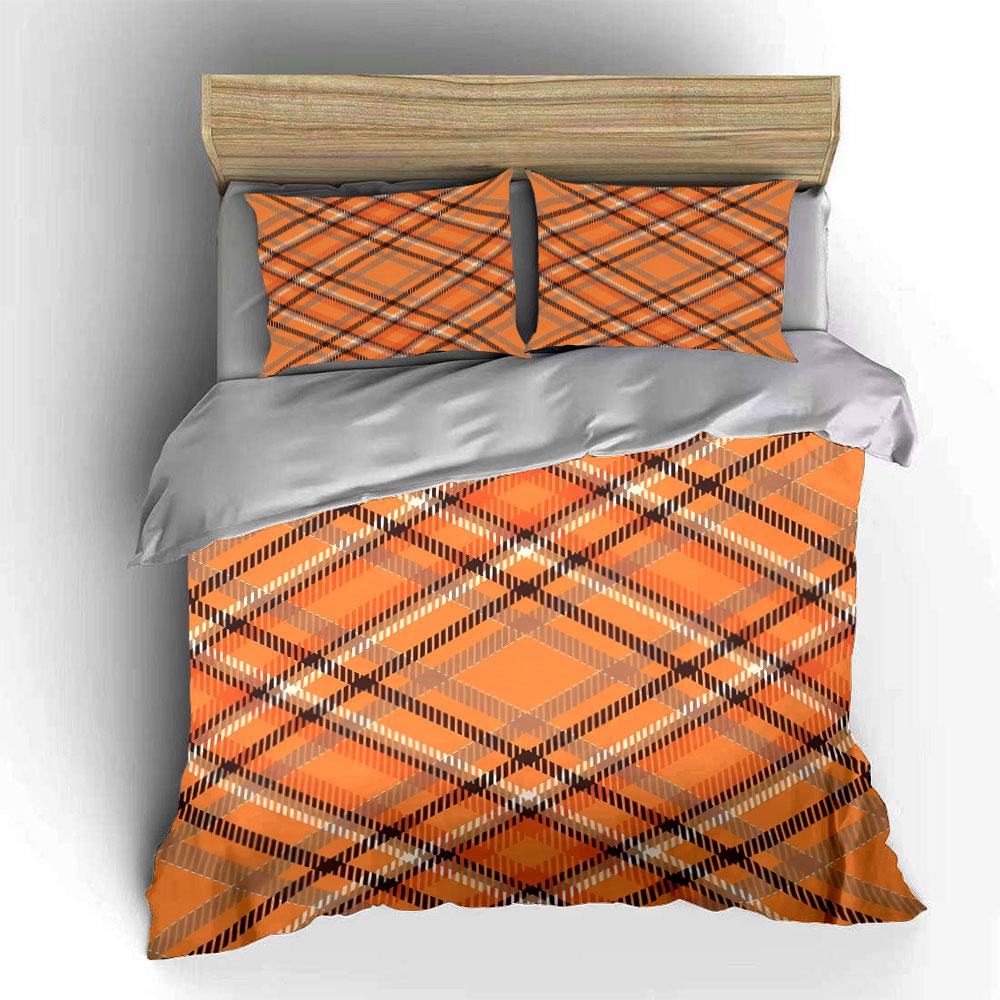 Orange plaid check pattern. Bedding sets Duvet cover sets Duvet covers Pillowcases(1* Duvet Cover 2* Pillowcases without duvet insert)