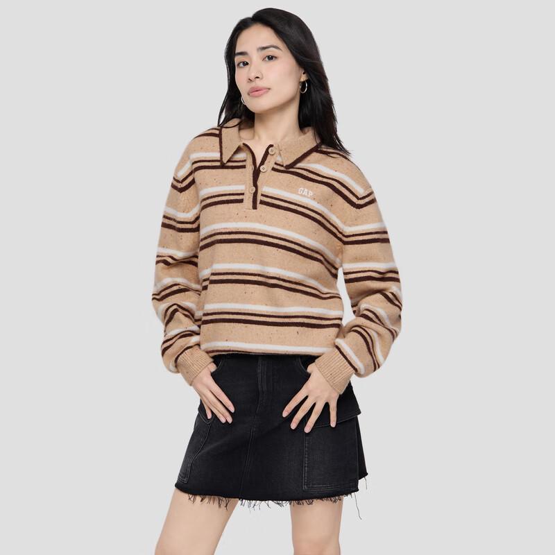 Gap Women's 2025 Fall Logo Embroidered Speckled Yarn Knit Polo Shirt