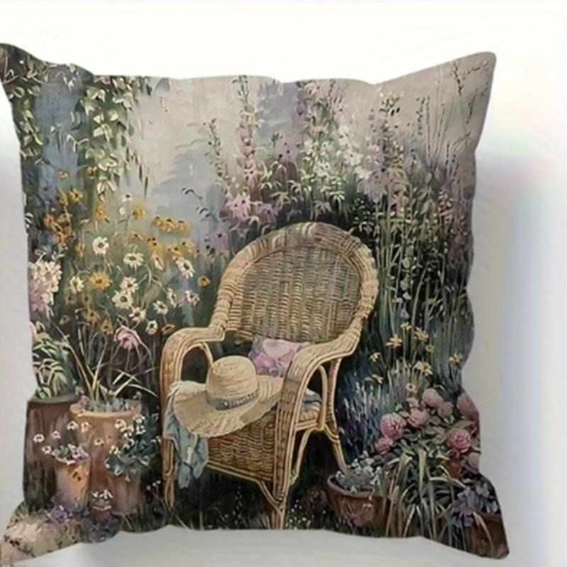 Pastoral Style Garden Oil Painting Pillowcasesuitable For Sofa Car Bedroom Decorative Cushion Cover Pillow Cover