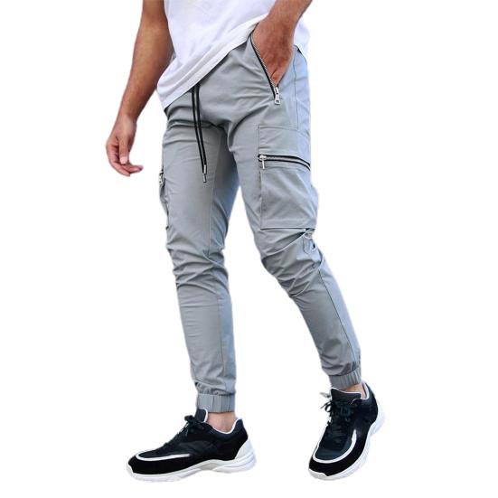 

Men Sports Pants Multi-pockets Elastic Waist Ankle Length Casual Comfortable Sweatpants for Jogging 2XL світло-сірого кольору