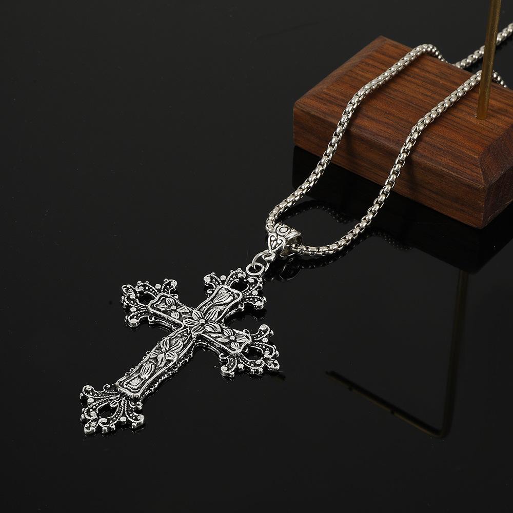 Vintage Gothic Cross Pendant Necklace Large Fashion Women's Long Necklaces Stainless Steel Chain Jewelry Goth Accessories