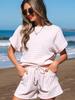 2025 Spring/Summer Women's Knit Drawstring Short-Sleeved Two-Piece Casual Set - European & American Fashion