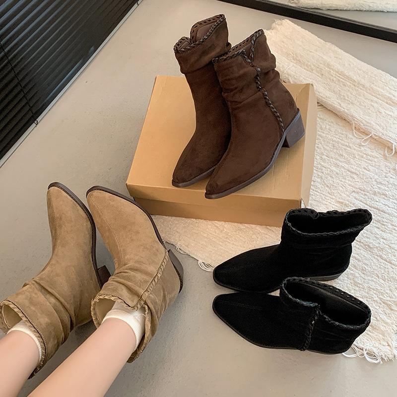 Temperament versatile short boots women's autumn new pointed thick heel Martin boots fashion sense boots