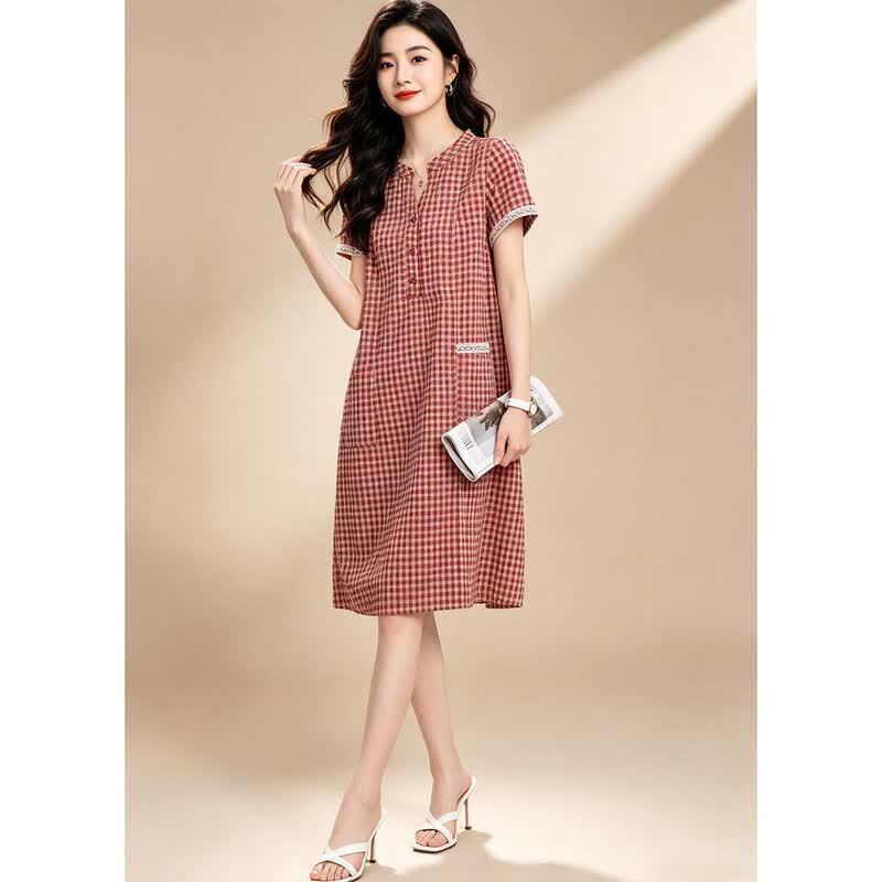 D.F.DEAR 2026 Summer V-Neck Plaid Dress