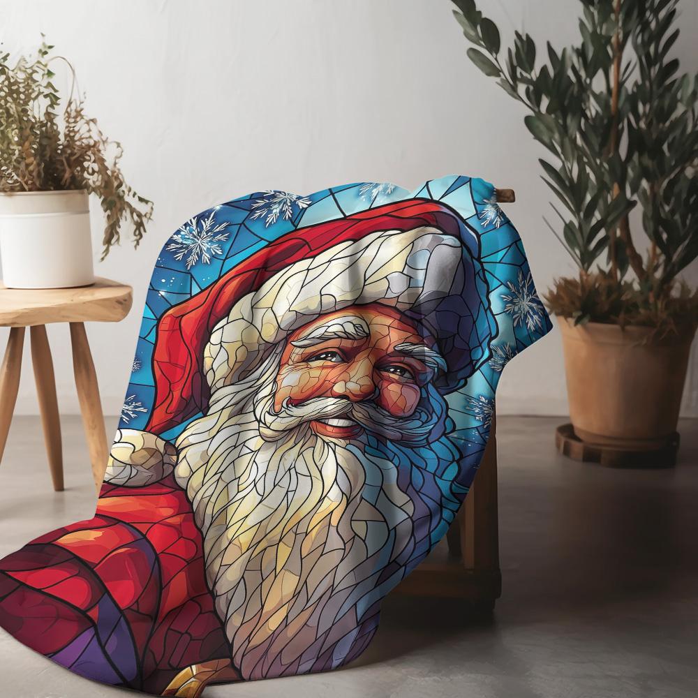 Tuniu Santa Claus Stained Glass Blanket Winter Sofa Bed Throw Warm Decorative Gift