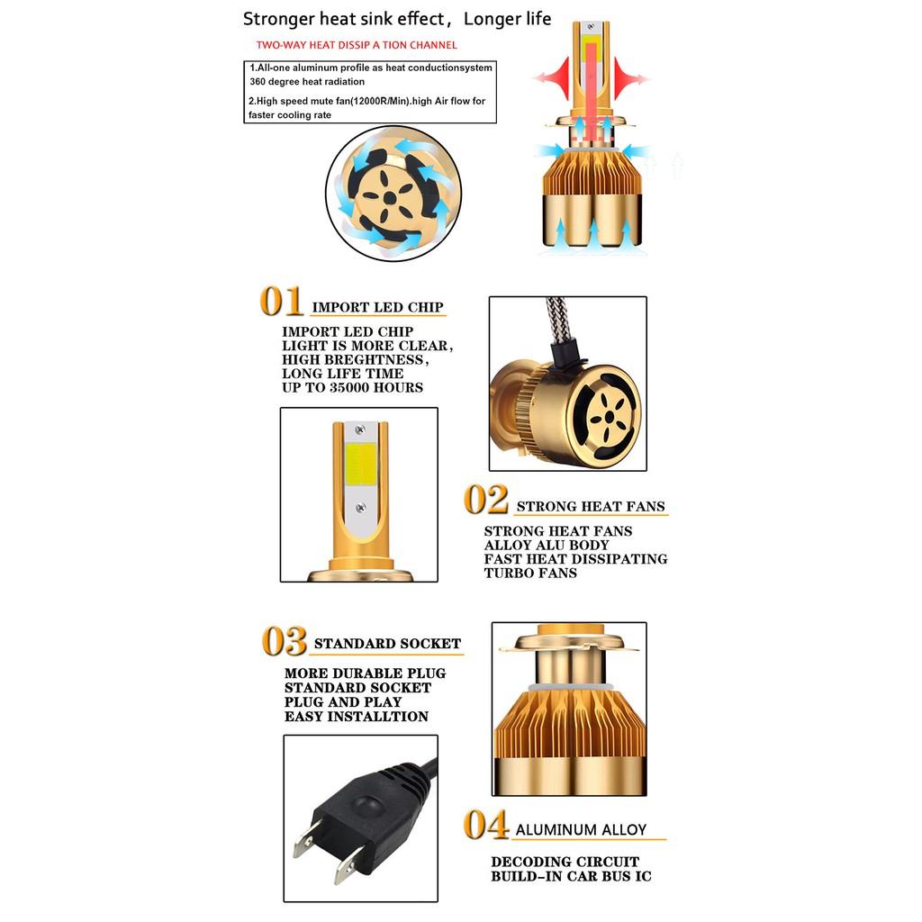 2 Stück dreifarbige C6 LED-Scheinwerfer H4 Auto 12000LM Birne H11 H8 H3 9005 9006 HB3 Hb4 9012 Hir2 H1 H7 880 881 H27 Nebelscheinwerfer 12V Lampe