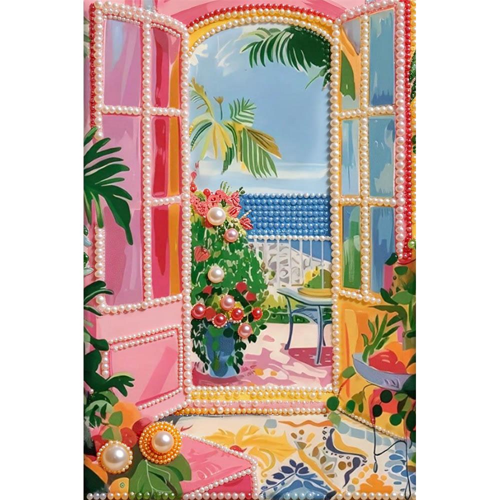 

Pink Cottage Pearl Art Kit 30x40cm Frameless Floral Pearl Diamond Painting DIY Gem Art Craft Gift for Friends & Family Home Wall Decor 30x40cm