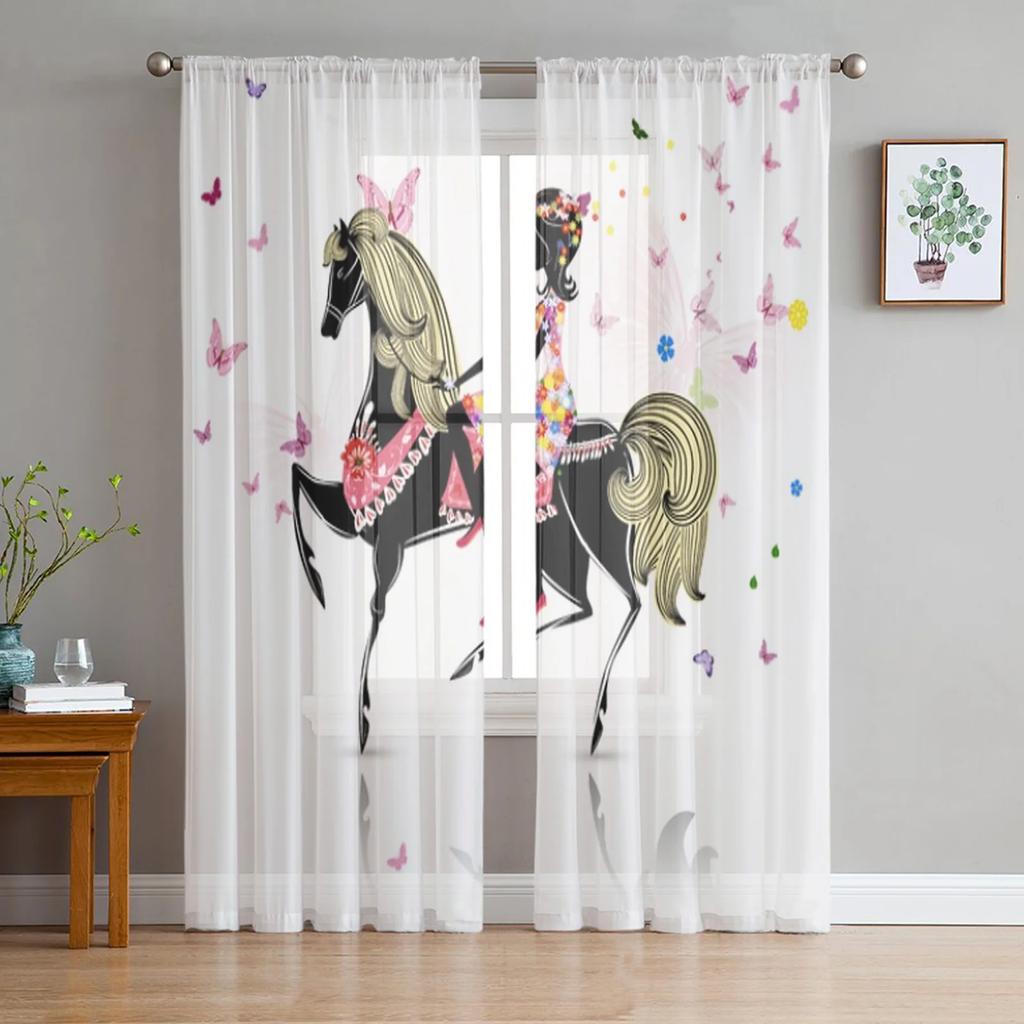 Forest Fairy Flower Butterfly Girl Tulle Curtains Living Room Bedroom Decor Chiffon Voile Kitchen Window Curtain Light Filtering For Made Of Polyester