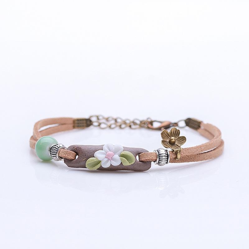 Retro Stone Flower Bracelet Female Jingdezhen Handmade Jewelry Woven Ceramic Pinched Flower Bracelet