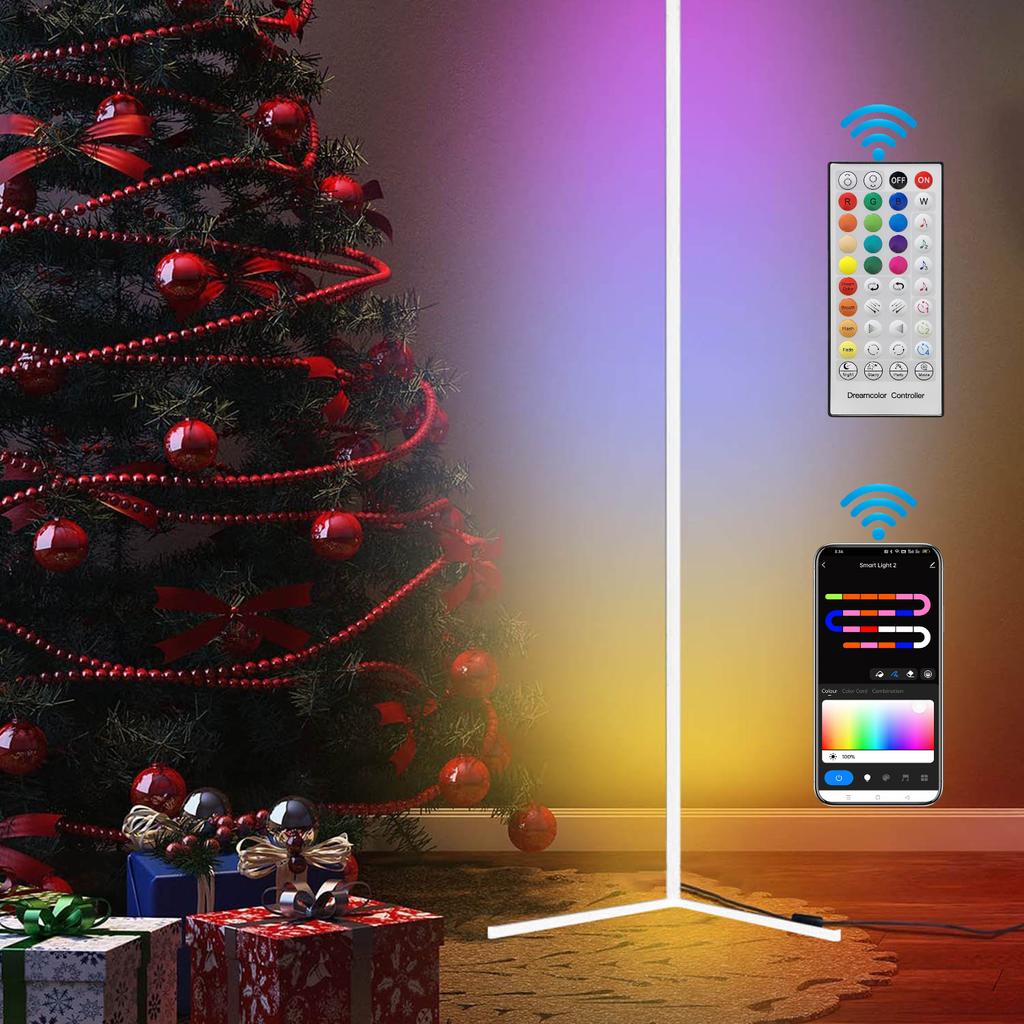 160cm/63in Smart Tuya Corner Floor Lamp Dimmable RGB LED Interior Mood Lighting Alexa Stand Light for Bedroom Living Room Decor
