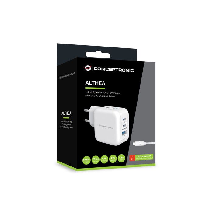 Chargeur - CONCEPTRONIC - Althea17w - 3 ports - 67W - Charge rapide - Protection électrique