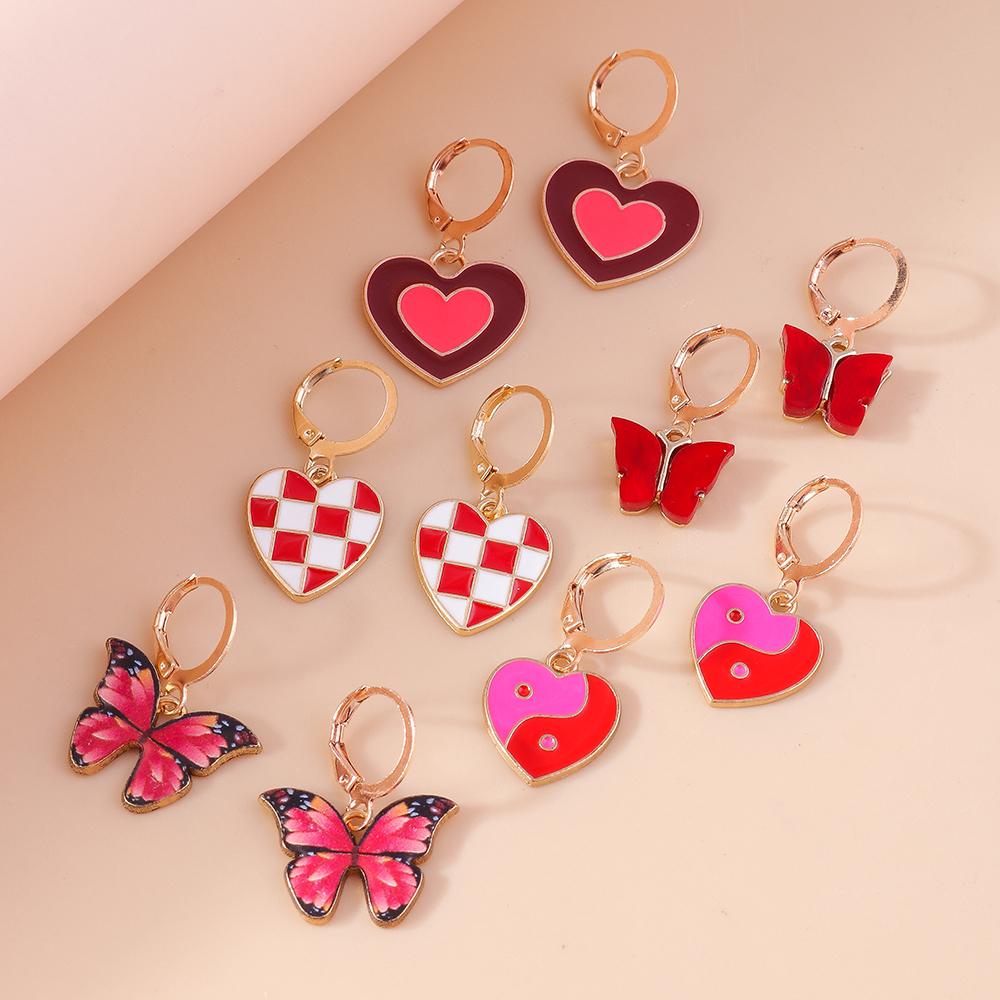 5pcs/set Butterfly Drop Earrings for Women Girls Love Heart Dangle Earrings Party Jewelry Gifts