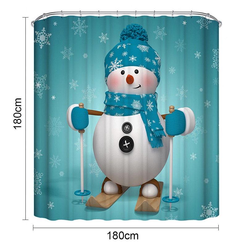 Premium Quality Christmas Snowman Waterproof Bathroom Shower Curtain With 12 Hooks For Festive Decor