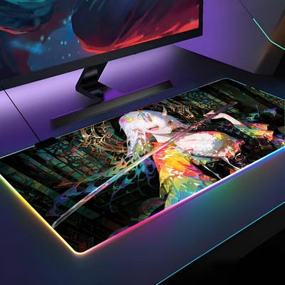 Anime Dämonenmädchen Samurai Katana Mauspade RGB-beleuchtetes Mauspade Laptop-Mauspad Laptop-Gamer Computertisch Gaming-Zubehör