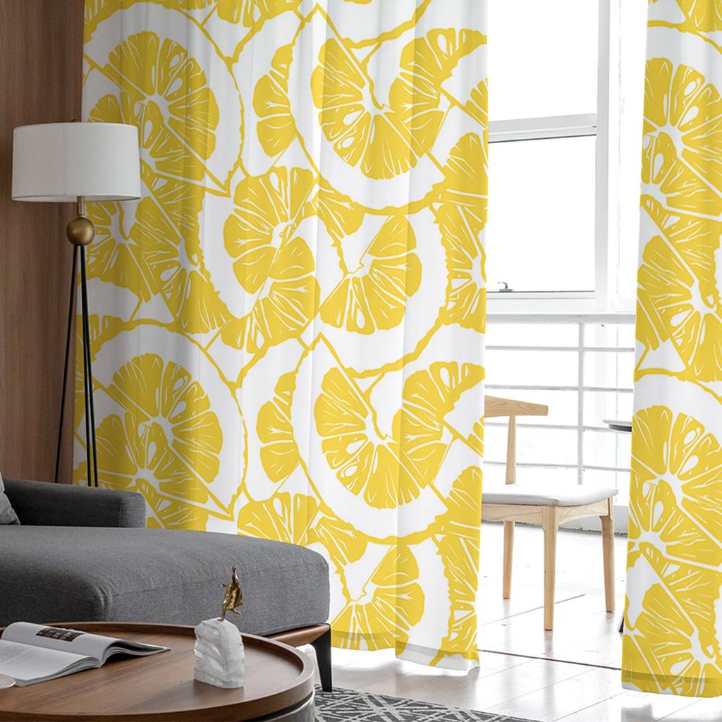 Summer Lemon Fruit Texture Tulle Curtains For Living Room Decoration Modern Chiffon Sheer Voile Kitchen Curtain