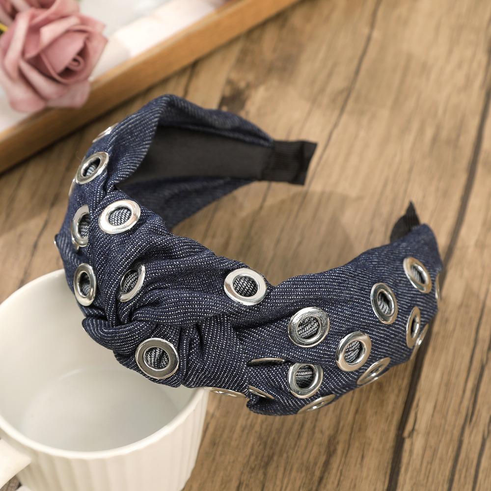 Y2K Denim Headband Wide Hollowed Out Eyelets Headband Hair Accessories Punk Hairband  Party