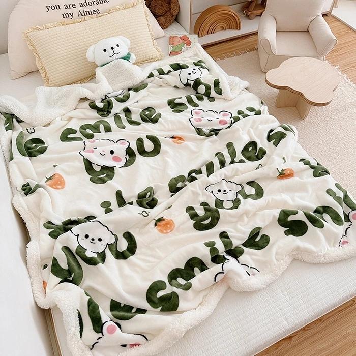 2025 New Printed Thickened Cartoon Milk Fleece Lamb Fleece Blanket Nap Blanket Sofa Blanket Spring and Autumn Season Available