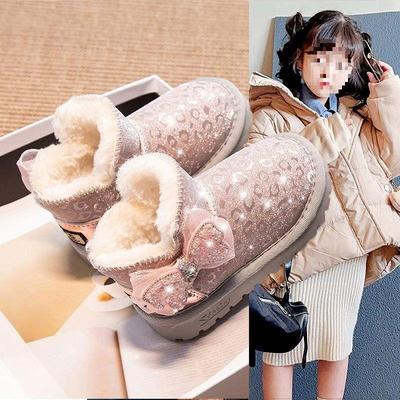 Girls' Snow Boots 2025 New Winter Velvet Thickened Warm Children's Large Cotton Shoes Non-slip Waterproof Fur Integrated