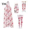 Scary Halloween Costume for Women Blood Print Women, Apron, Hooded Detailed Palm Outfit Cloak, Stockings Outfits Cosplay Parties, Haunted House Events