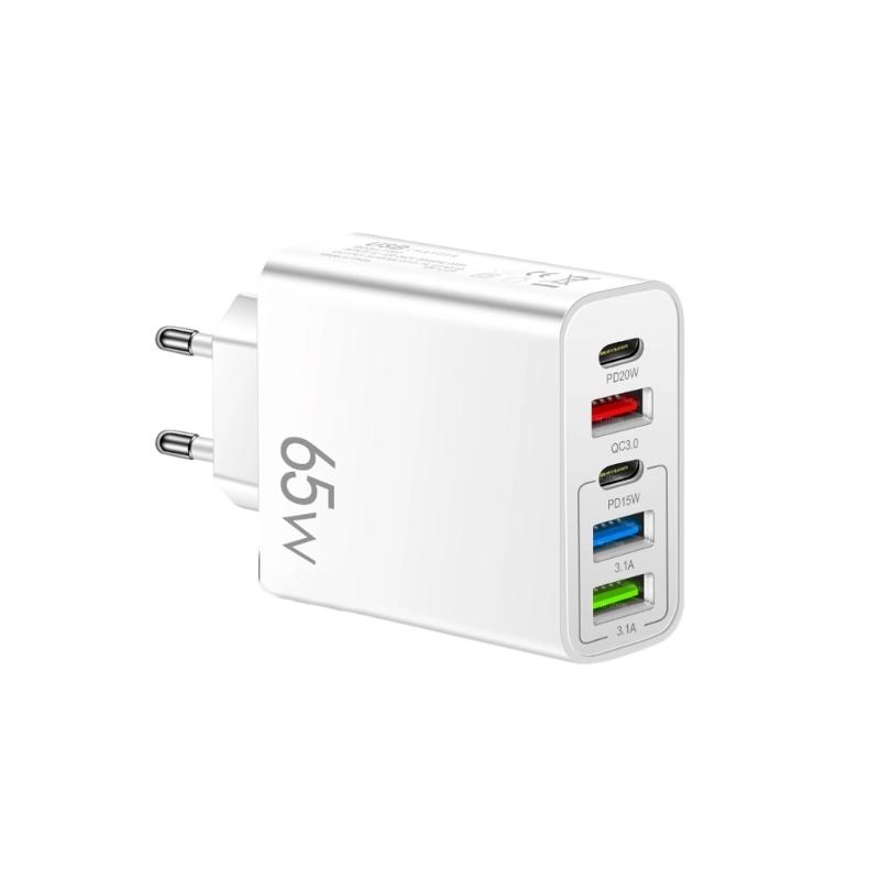 Practical 65W Charging Hub USB Type C Port Automatic Power Adjustment Simultaneous Charging Head for Various Devices