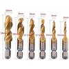 Lot de 6 forets taraudeurs HSS titane M3–M10, queue hex 1/4" (6,35 mm)