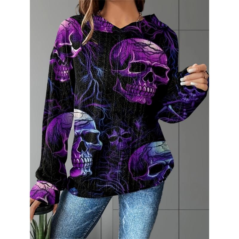 2025 Damenoberteile Herbst- und Winter-Hoodies Damen Lockerer Mexikanischer Tag der Toten Druck 3D-Druck Mode Lässiger Pullover-Hoodie