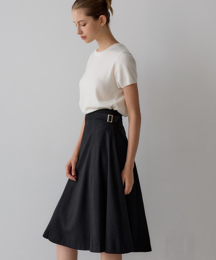 SISTERHOOD Wool Buckle Flare Skirt - Black