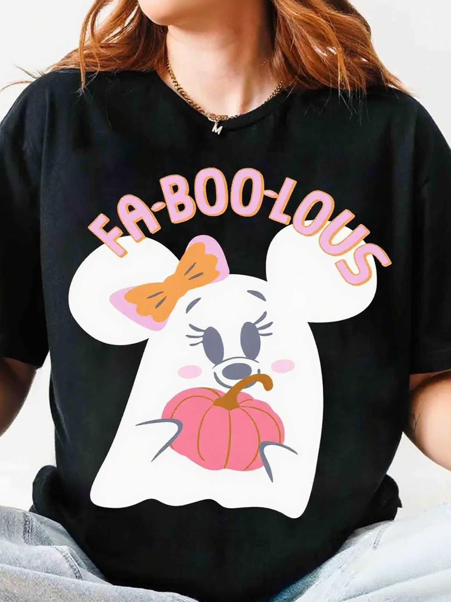

Minnie Mouse Halloween Theme Tshirt for Women Pure Cotton Four Seasons New Neutral Casual Fashion Street Wear S