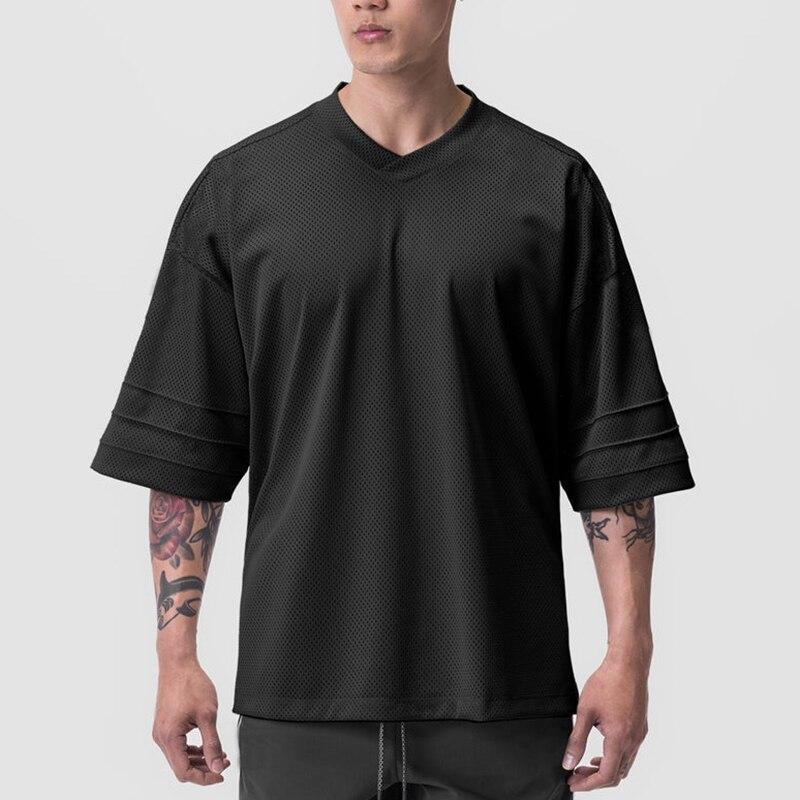 Do The Work  Mens V Neck Oversized Mesh Gym Sports Solid Color Dropped Shoulders Summer Bodybuilding Fitness Workout Tee Shirt
