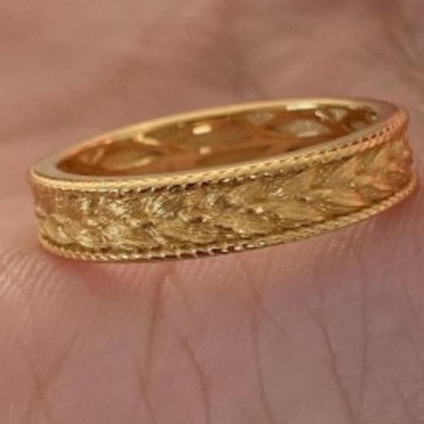 Light Luxury Retro High-Value Brushed Plain Ring Wheat Ear Twist Edge Ring Niche Design Personalized Versatile Ring