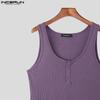 INCERUN Men Sleeveless Casual Tank Tops Solid Color Rib Fitted Undershirts