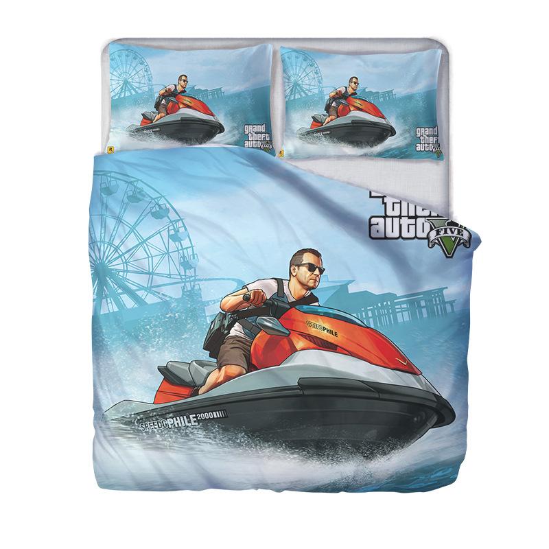 Set de lenjerie de pat 3D Grand Theft Auto, jocuri populare, personaje imprimate, seturi de pilotă, fețe de pernă, lenjerie de pat, dimensiunea Queen King