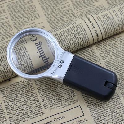 3X Folding Lamp Loupe Magnifier Reading Portable Handheld Illuminated Magnifying Glass with 2 LED Lights for Newspaper