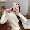 White Fungus Edge Semi High Neck Stand Up Collar Women's Autumn and Winter Sweater Knitwear T-shirt Top