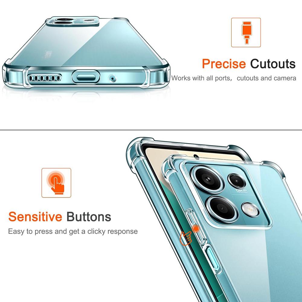 Silný nárazuvzdorný silikonový průhledný kryt na telefon pro Xiaomi Redmi Note 13 5G 13 Pro 4G 12 5G 11S 4G 10 Pro Ochranný zadní kryt