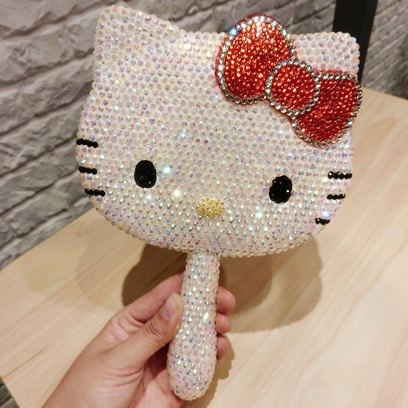 Pink Rhinestone Cat Makeup Mirror: Rotating, Girly Desk and Dressing Table Mirror with Storage