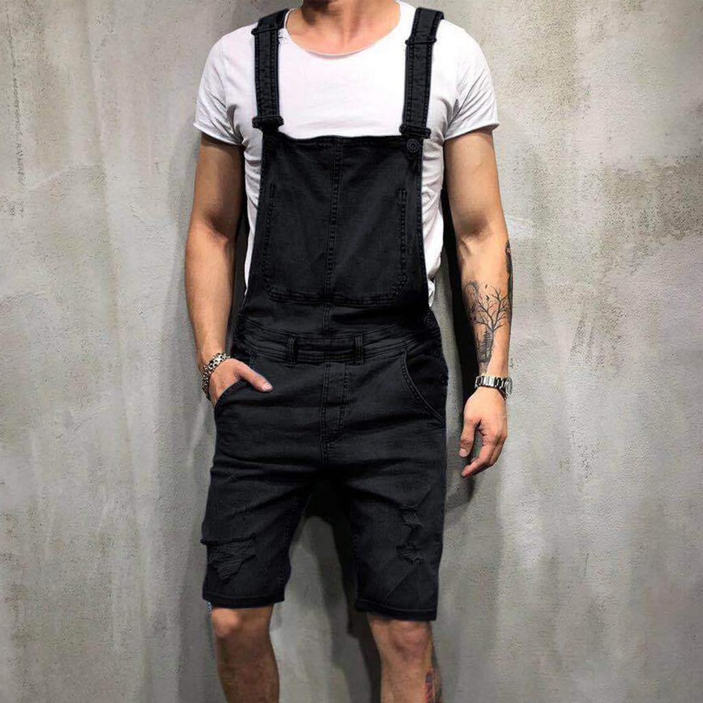 Fashionable Men's Camisole Denim Jumpsuit Denim Shorts Popular Workwear