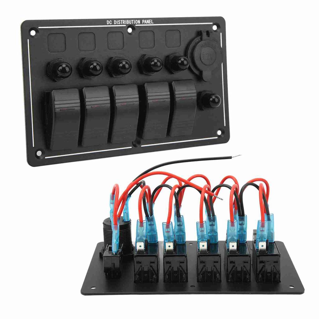 5 Gang Toggole Switch Panel 12‑24V On Off Aluminum Red LED Indicator for Car Truck RV Yacht UTV