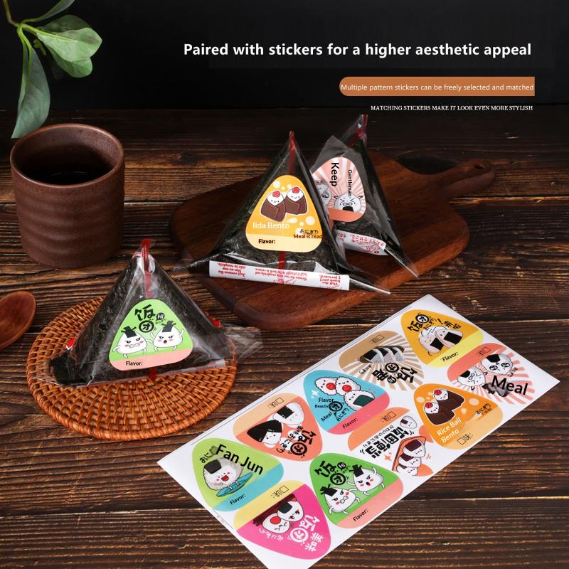 Bolsa de Embalaje Triangular para Bolas de Arroz de 200 Piezas con Pegatinas Molde Alga Marina Nori Onigiri Sushi Bolsas de Regalo de Plástico Accesorios Bento