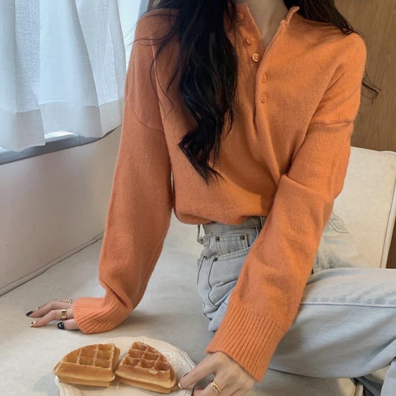 Sweater Women's Loose Solid Color Pullover Long Sleeve Knitted Top