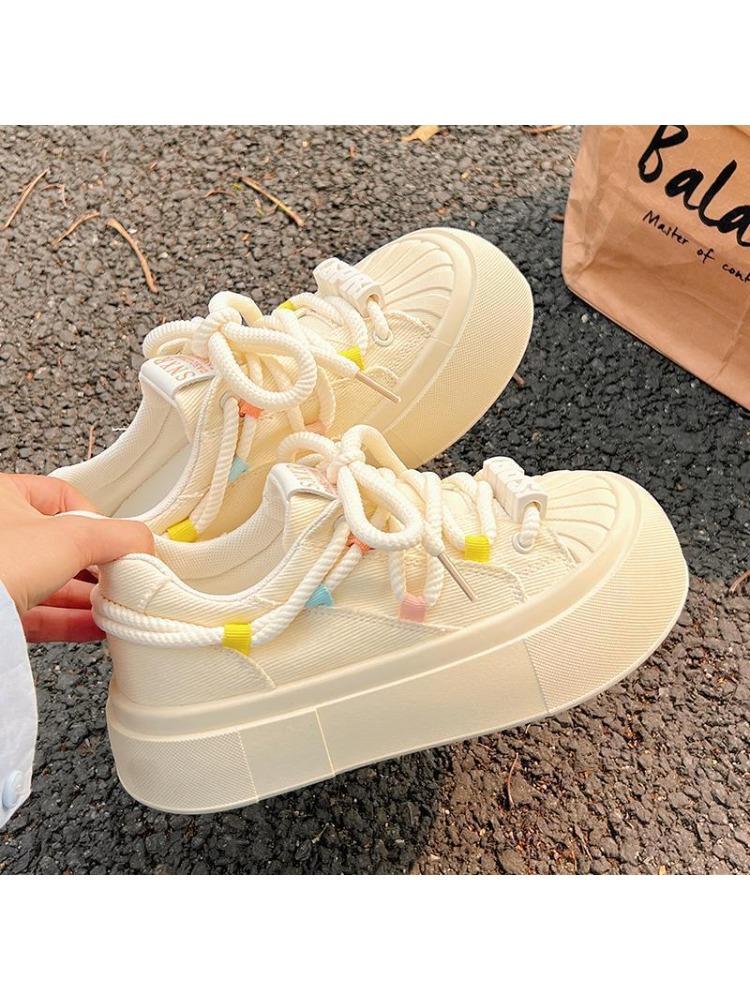 

Fashion Sweet Adorable Best - Selling Color - Accented Platform Sneakers, Chunky Sole Corduroy Upper, Ideal for Daily Campus Wear 35 бежевый