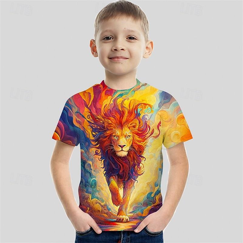 

Boys 3D Graphic Lion T shirt Tee Short Sleeve Summer Spring Fashion Basic Kids 4-12 Years Crew Neck Outdoor Casual Daily Regular Fit 110cm